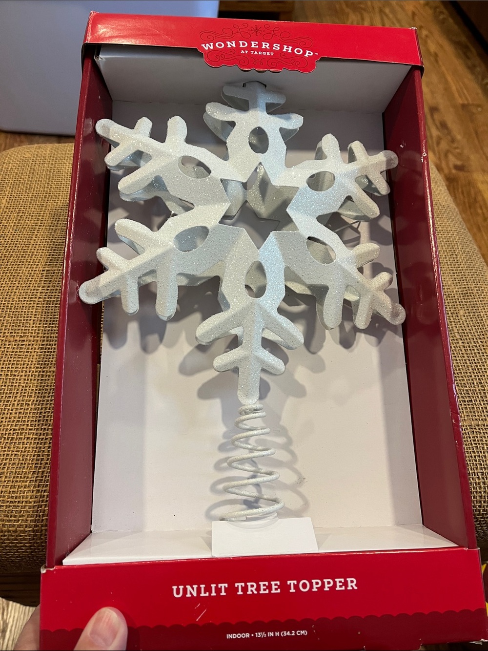 Wondershop White Glitter Snowflake Tree Topper with Spring Base